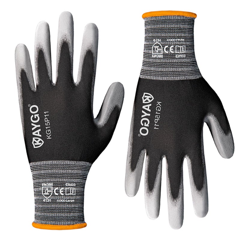 KAYGO Work Gloves PU Coated 12 Pairs, KG15P,Nylon Liner with Flexible Polyurethane Coating,Safety Work Gloves for DIY, Assembly, Warehouse, Light Duty Work (XX-Large, Black) - Image 1
